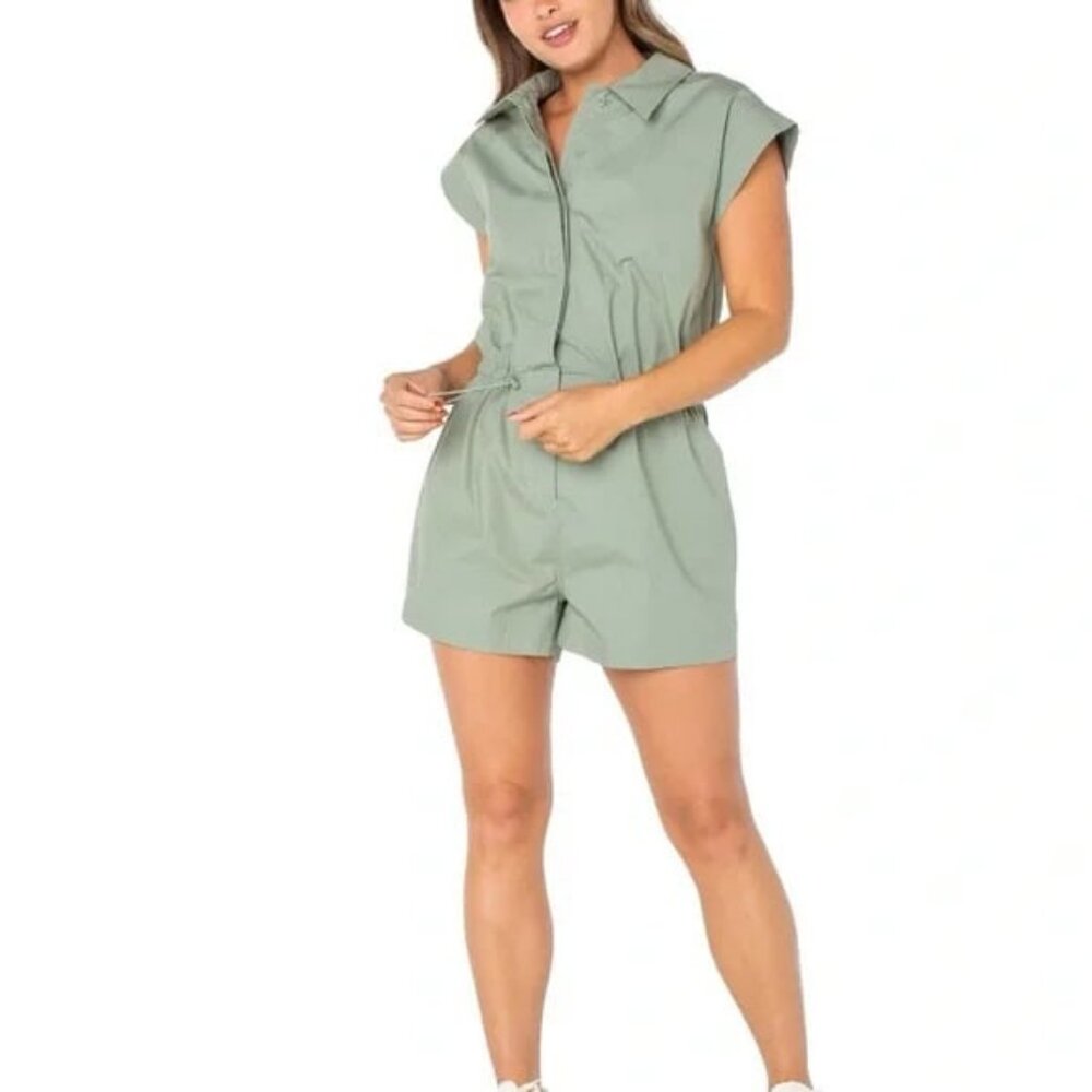 CELEBRITY PINK Bungee Cord Waist Romper Cap Sleeve Olive M